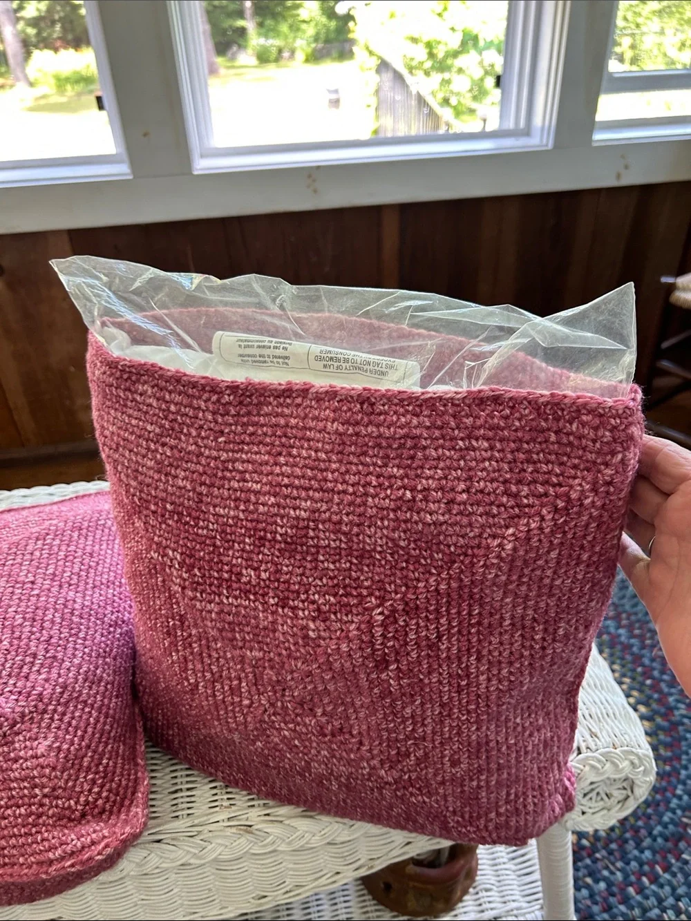 2 Hand Crafted Rose Pink Crochet Accent Pillow Cover Unfinished